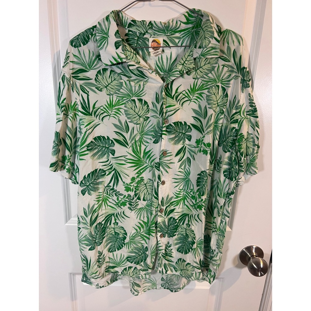 C&C California Mens Shirt Tropical Palm Leaf Print Rayon Green XL